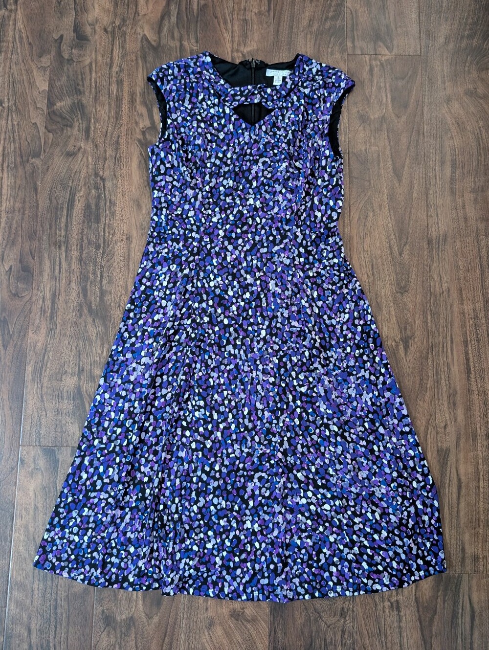 London Styles 8 Women's Purple Floral Fit & Flare Dress Midi